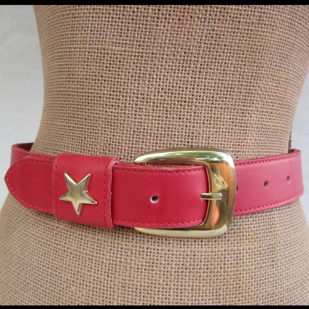 Genuine leather lipstick red belt.
